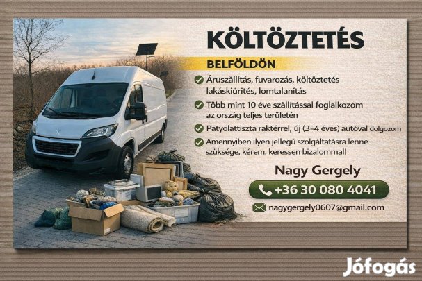 Áruszállítást, fuvarozást, költöztetést vállalok! Korrekt áron!