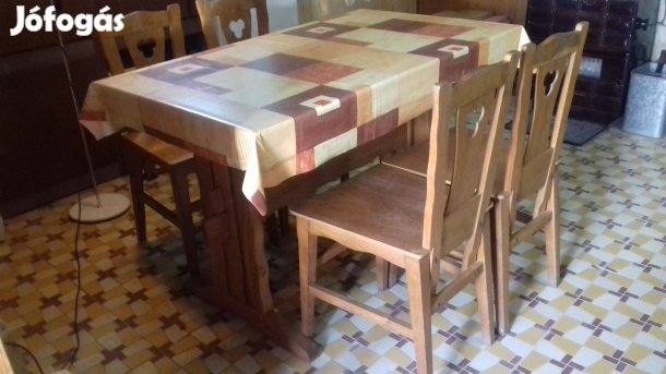 Asztal 6 db székkel tömörfa