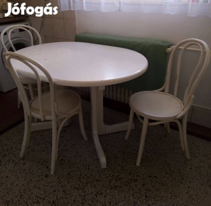 Asztal étkező kerek/ovális 4 db székkel fehér eladó