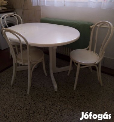 Asztal étkezőasztal fehér 4 db thonet székkel eladó