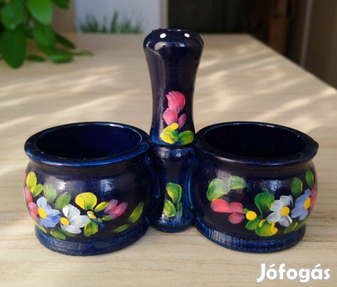 Asztali só-borstartó festett fa népművészeti Ritka!