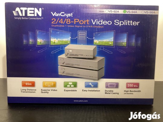 Aten VS-92A VGA Splitter, video elosztó, 1be, 2 kimenet, Új, bontatlan