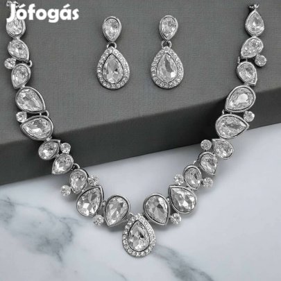 Atina ezüst színű gyönyörű bizsu alkalmi kristály nyaklánc szett