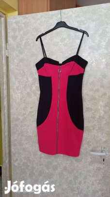 Atmosphere pink fekete mintás pántos miniruha