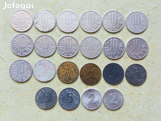 Ausztria 22 db Különböző Érme 2 5 10 50 Groschen 1952-1996