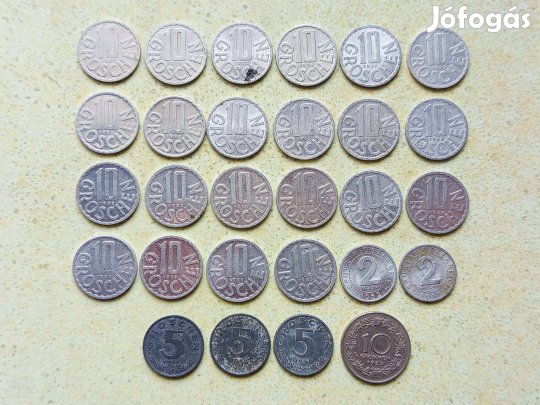 Ausztria 28 db Különböző Érme 2 5 10 Groschen 1925-1996