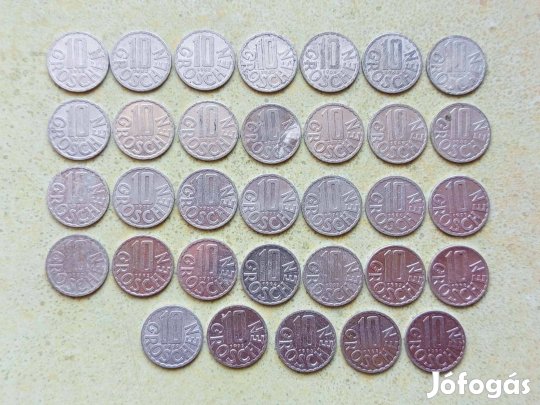 Ausztria 33 db Különböző Érme 10 Groschen 1952-1997
