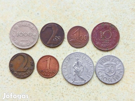 Ausztria 8 db különböző Érme Groschen Schilling Korona 1924-1947
