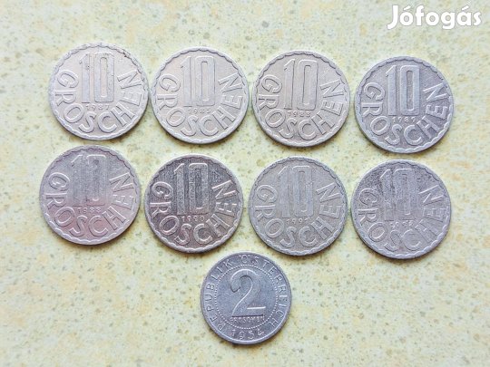 Ausztria 9 db Különböző Érme 2 10 Groschen 1954-1992