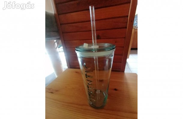Authentic, üveg utazó üdítős pohár, szívószállal eladó!