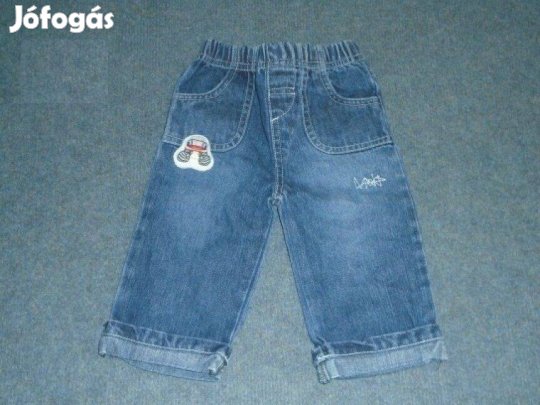 Autó mintás kék színű újszerű farmernadrág 3-6 hó (méret 68)