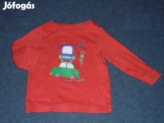 Autó mintás narancssárga hosszú ujjú póló felső 6-9 hó (méret 74)