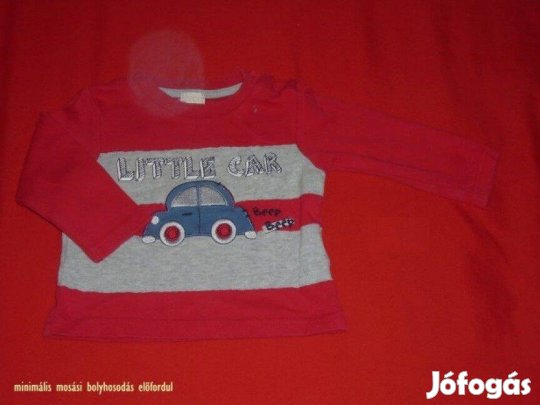 Autó mintás piros szürke hosszú ujjú felső 6-9 hó (méret 74)