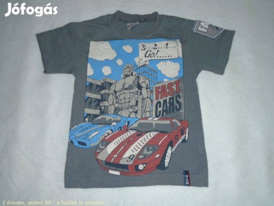 Autó mintás szürke színű póló 1 évesre (méret 80)