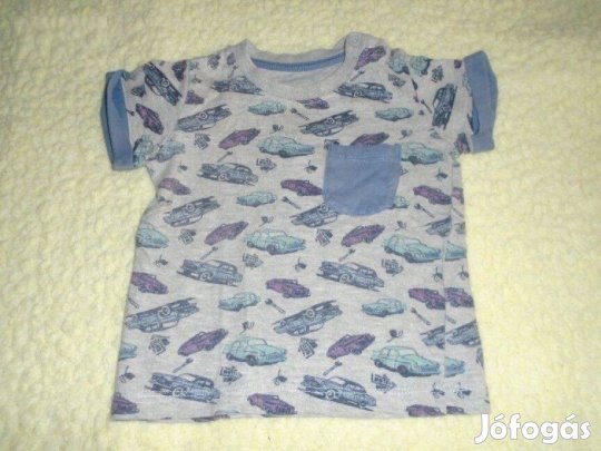 Autó mintás szürke színű póló 6-9 hó (méret 74)