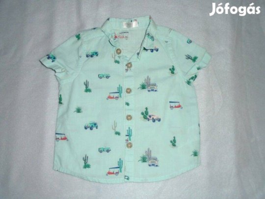 Autó mintás zöld rövid ujjú ing 6-9 hó (méret 74)
