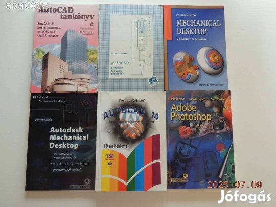 Autocad, Autodesk, Photoshop könyvek, tankönyvek 6 db egyben ( Pintér,