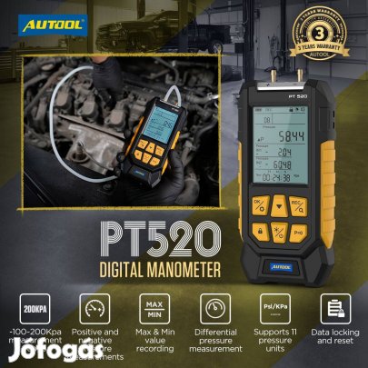 Autool PT520 Digitális Differenciál Nyomásmérő / Manométer