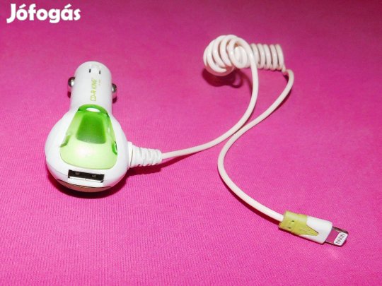 Autós, szivargyújtós telefontöltő, USB-A és iphone Lightning porttal