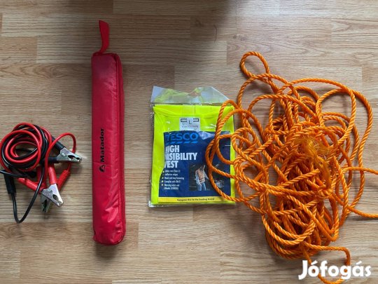 Autós szett: láthatósági mellény elakadásjelző indítókábel vontakötél