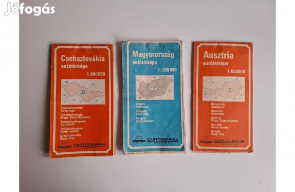 Autótérkép Csehszlovákia Magyarország Ausztria darabár_