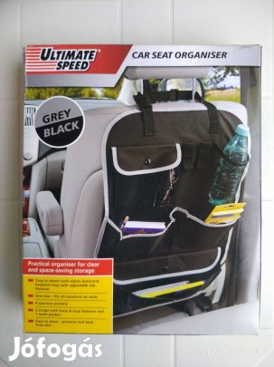 Autóülés háttámlájára helyezhető tároló, pakoló, szortirozó, új termék