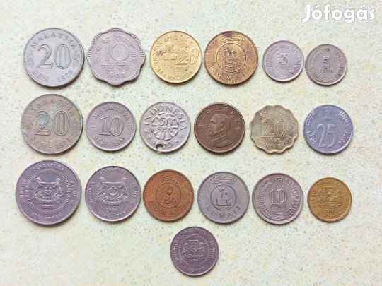Ázsia 19 db db Különböző Érme Kuvait Malajzia Szingapúr Taiwan Stb
