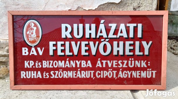 BÁV (Bizományi Áruház Vállalat) nagy méretű üvegtábla reklámtábla