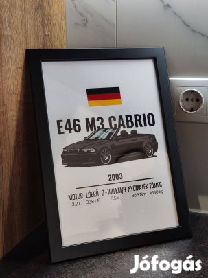 BMW E46 M3 Cabrio (2003) Illusztrációs Falikép - Keretben