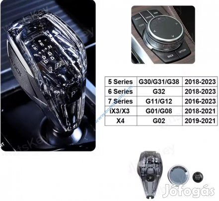 BMW kristály LED váltókar, váltógomb szett G11 G12 G30 G31 G38 X3 G01