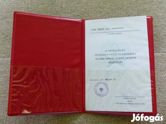 B.M. Határőrség Dícsérő Oklevél 1989