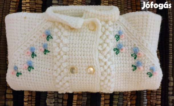 Baba, kötött, hímzett babaruha szett - kézzel készített, 0-6 hó - Új!