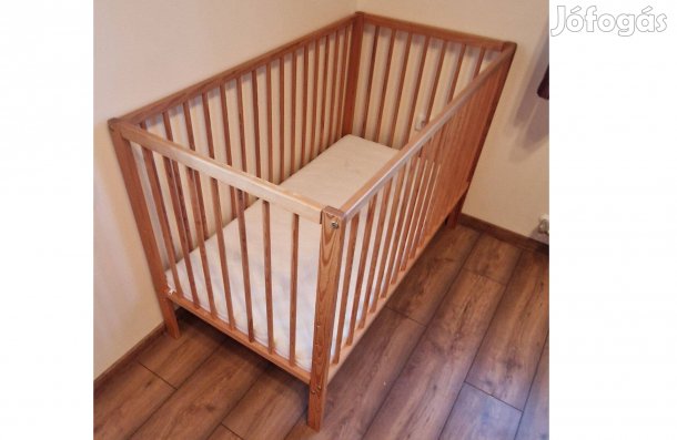 Babaágy - ajándék matraccal, olcsó, fenyő, masszív,