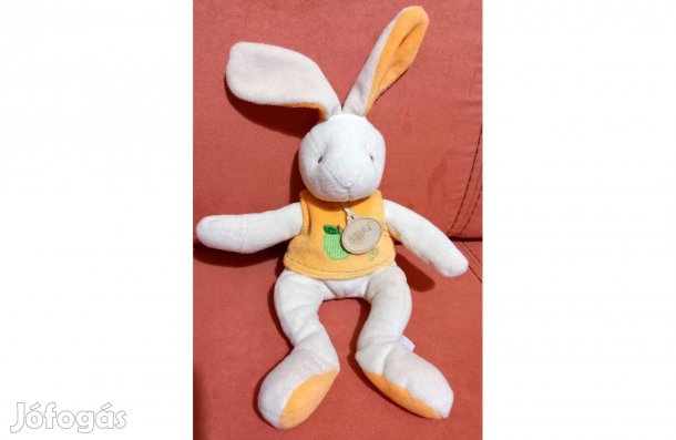Babajáték, nagyon puha, könnyű nyuszi, sárga mellényben (32 cm, 80 g)
