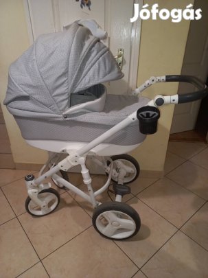 Babakocsi 3:1 szürke -fehér bőrbetétes