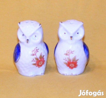 Bagoly porcelán só- és borsszóró