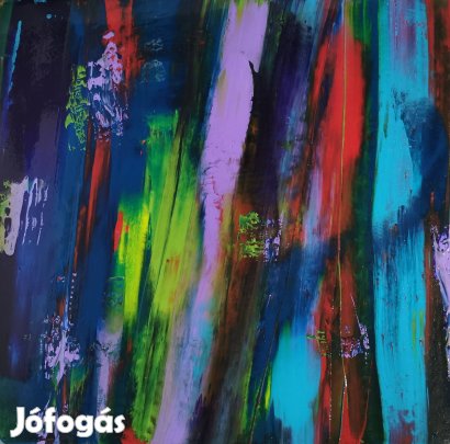 Baján Ildikó festmény 50 x 50 cm. Vertikális sávok, színek ütközése