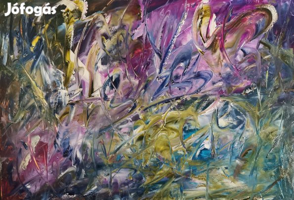 Baján Ildikó festmény 70 x 100 cm. Békakuruttyolós, tücsökciripelős