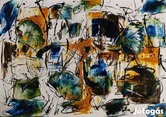 Baján Ildikó festmény 70 x 100 cm. Gondolatok, törlések, újrakezdések