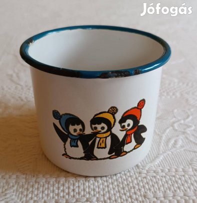 Bájos 3 Pingvin Mintás Régi Zománcos / Zománcozott Bögre / Gyerekbögre