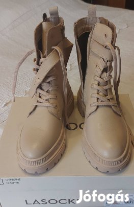 Bakancs bokacsízma valódi bőr bézs 38-as Lasocki cipő