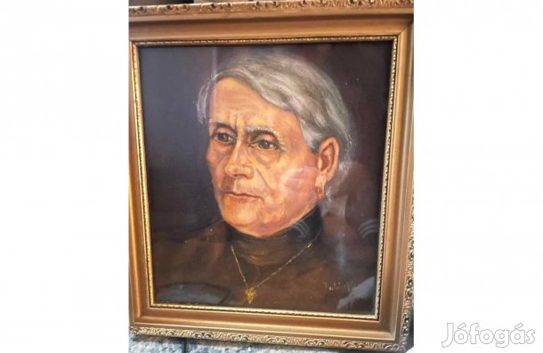 Balázs József idős hölgy Portré régi olajfestmény olaj festmény kép