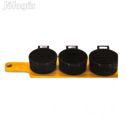Bambusz kínáló tál szett 3 fekete kerámia tálkával 28x8 cm