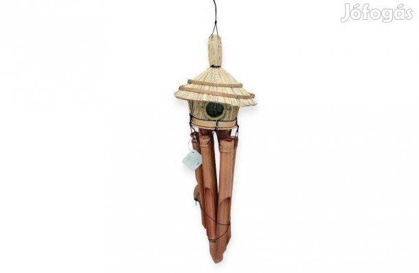 Bambusz szélcsengő dekoratív házzal természetes hangulat a kertbe