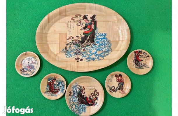 Bambusz tál készlet, keleti motívummal