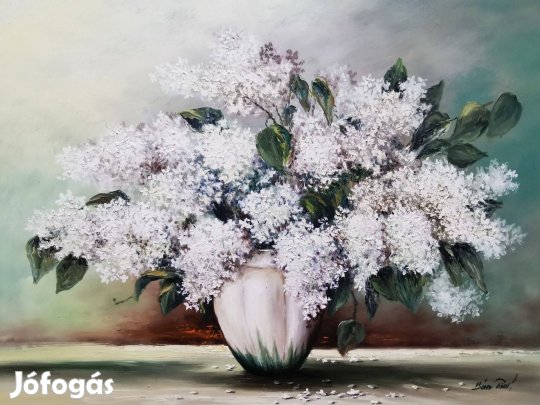Bán Tibor festmény, hibás kerettel | Fehér Orgona | Orgona csokor