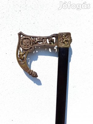 Bányász bot, Kb. 100-110 éves. Ébenfa szár+bányászjelvényes réz fogant