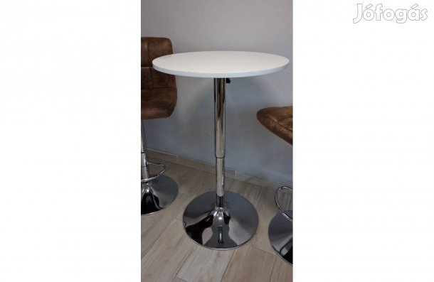 Bárasztal állítható magassággal (fényes fehér+króm)