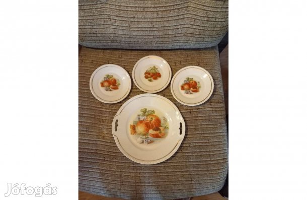 Bareuther Bavaria porcelán aranyszélű tortatál + desszert tányérok