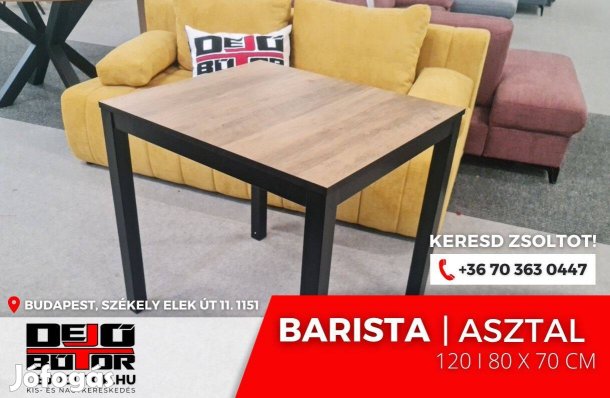 Barista barna étkeztőasztal állítható fekete fém lábakkal 70x80/120 cm